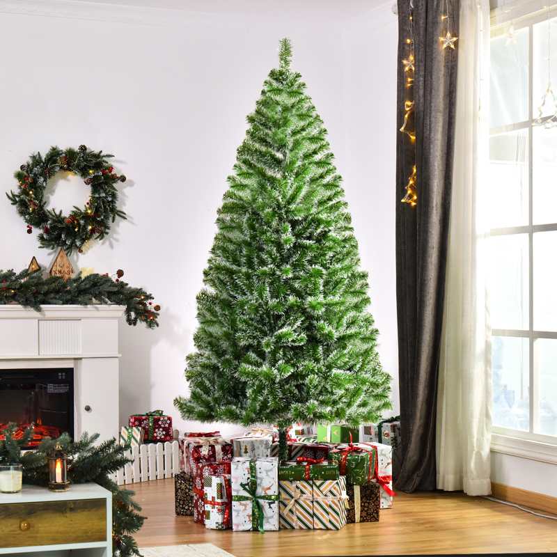 HOMCOM 7FT Indoor Christmas Tree Artificial Decoration Xmas Gift with Metal Stand Branch Tips