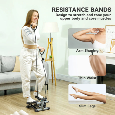 SPORTNOW Mini Stepper, Compact Step Machine Exerciser for Home Workouts, with Resistance Bands, LCD Monitor, Non-Slip Pedals