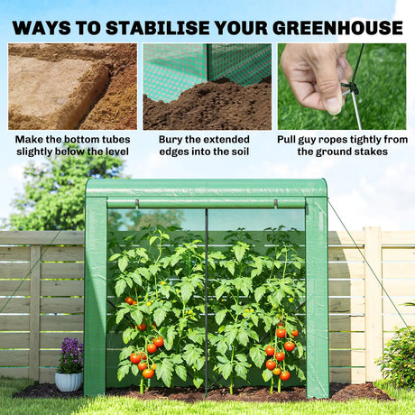 Outsunny Mini Greenhouse, Garden Tomato Growhouse with Roll-Up Door and 2 Mesh Windows, PE Cover, 200 x 75 x 188 cm, Green