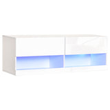 HOMCOM High Gloss TV Stand Cabinet with LED Lights, Wall Mount Media Unit for TVs up to 42 Inch for Living Room Bedroom