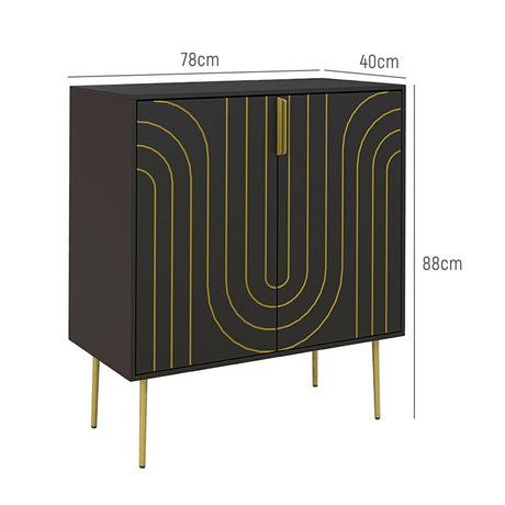 HOMCOM Art Deco Inspired Sideboard, with Adjustable Shelf - Black/Gold Tone