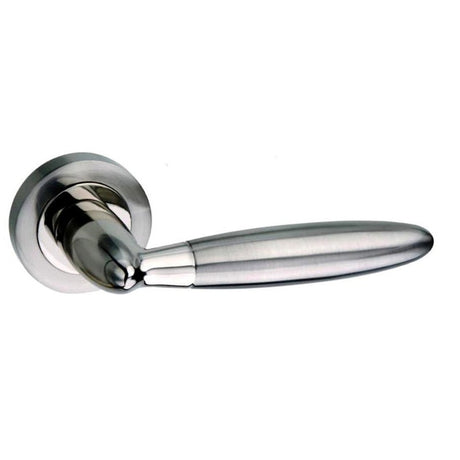 Mediterranean Gibraltar Lever Door Handle on Round Rose - Satin Nickel/Polished Nickel - Set