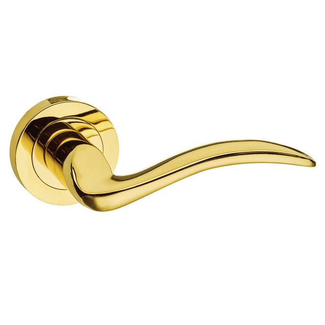 Mediterranean Valencia Lever Door Handle on Round Rose - Polished Brass - Set