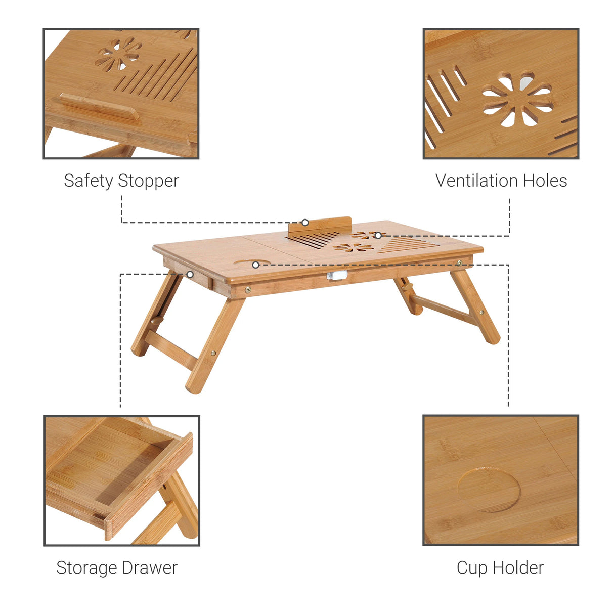 HOMCOM Portable Laptop Desk Notebook Tray PC Bed Table with Drawer Adjustable & Foldable (55L x 35W x 22-32.5H (cm))