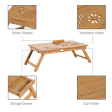 HOMCOM Portable Laptop Desk Notebook Tray PC Bed Table with Drawer Adjustable & Foldable (55L x 35W x 22-32.5H (cm))