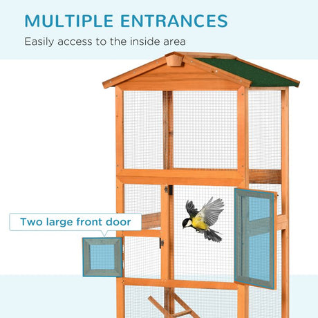 PawHut Wooden Bird Cage Budgie Cage for Canary Parakeet Aviary with Removable Tray,Asphalt Roof for Outdoor Indoor