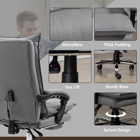 Vinsetto Massage Office Chair with Footrest, Desk Chair with 6 Point Massage and Heat, 155 Reclining Back for Home, Thick Padding, Grey