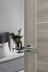 Mediterranean Santorini Lever Door Handle on Round Rose - Satin Chrome/Polished Chrome - Set