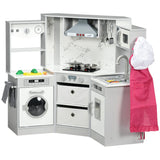 AIYAPLAY Toy Kitchen with Running Water, Lights, Sounds, Apron and Chef Hat, Water Dispenser, for Ages 3-6 Years, Grey