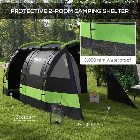 Outsunny Four Man, Two Room Blackout Tent, with Accessories - Black