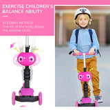 HOMCOM Adjustable Kids Toddler Scooter, with Removable Seat, Back Handle, Pink