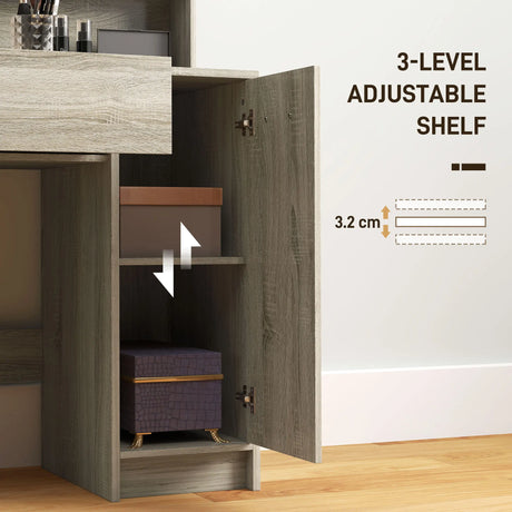 HOMCOM Dressing Table and Stool Set, with Storage - Wood-Effect