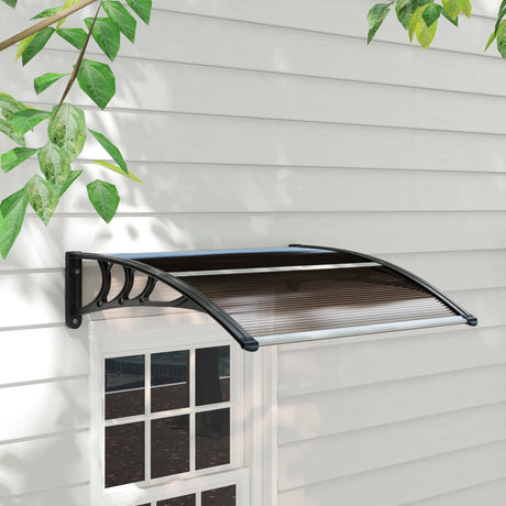 Outsunny Front Door Canopy Outdoor Awning Aluminium Rigid Plastic Polycarbonate Rain Shelter UV Water Rain Resistant 120 x 75cm Brown