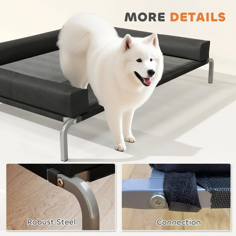 PawHut Elevated Dog Bed with Removable Bolsters, Raised Dog Bed for Large Breeds, Portable Indoor & Outdoor Pet Cots, Black