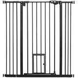 PawHut Extra Tall Pet Gate, Indoor Dog Safety Gate, with Cat Flap, Auto Close, 74-101cm Wide - Black