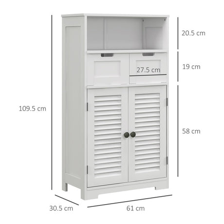 kleankin Three-Part Bathroom Storage Unit, with Shelf, Drawers & Cupboard - White