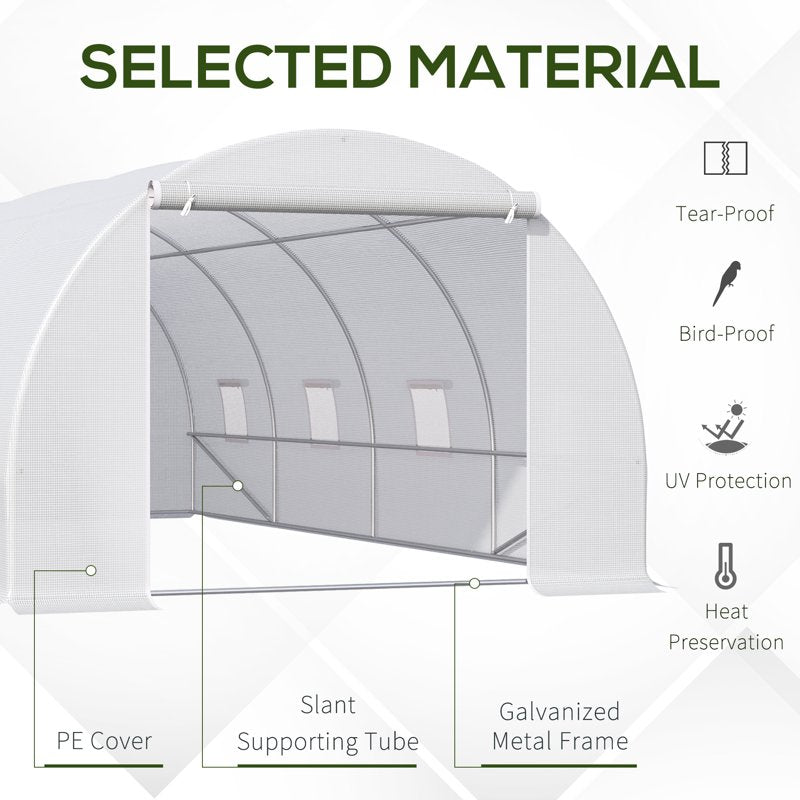 Outsunny 6 x 3 x 2 m Polytunnel Greenhouse, Walk in Polytunnel Tent with Metal Frame, Zippered Door and 8 Windows for Garden and Backyard, White