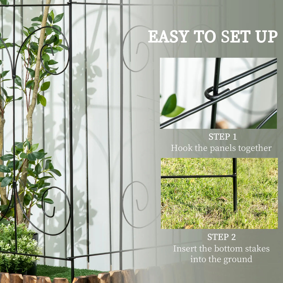 Outsunny Decorative Garden Fencing, 16PCs 44in x 25ft Outdoor Picket Fence Panels, Rustproof Metal Wire Landscape Flower Bed Border Edging, Black