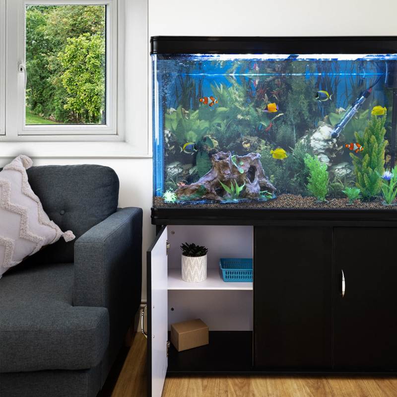 Aquarium Fish Tank & Cabinet with Complete Starter Kit - Black Tank & Natural Gravel