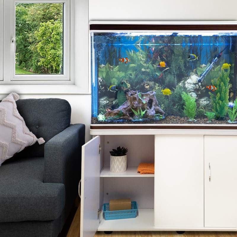 Aquarium Fish Tank and Cabinet with Complete Starter Kit - White Tank with Natural Gravel