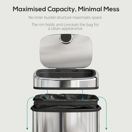 HOMCOM 50L Stainless Steel Sensor Bin - Silver Tone