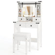 Makeup Vanity Desk and Stool Set with Mirror and Lights-White