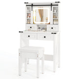 Makeup Vanity Desk and Stool Set with Mirror and Lights-White