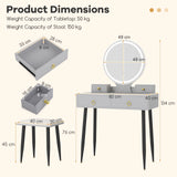 Makeup Vanity Desk with Lighted Mirror for Bedroom-Grey