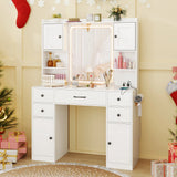 Makeup Vanity Desk with Lighted Mirror and Charging Station-White