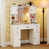 Makeup Vanity Desk with Lighted Mirror and Charging Station-White