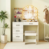 Makeup Vanity Desk with Mirror and Lights Dressing Table and Stool Set-White