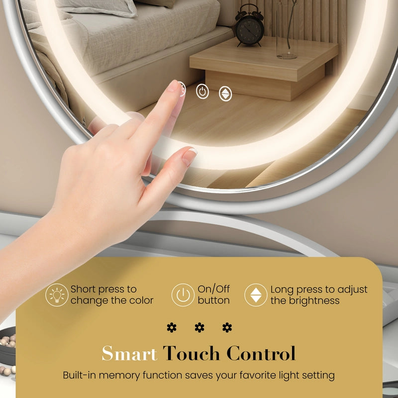 Makeup Vanity Mirror with 3 Color Dimmable LED Lighting and Touch Control-White