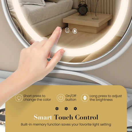 Makeup Vanity Mirror with 3 Color Dimmable LED Lighting and Touch Control-White