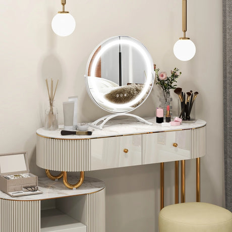 Makeup Vanity Mirror with Lights and Touch Screen with 360-Degree Rotation-White