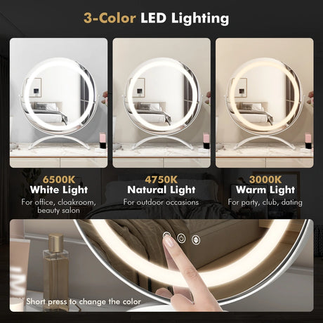 Makeup Vanity Mirror with Lights and Touch Screen with 360-Degree Rotation-White
