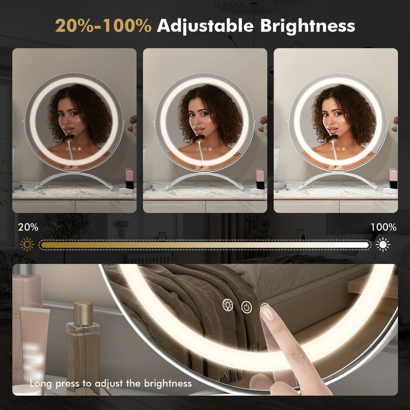 Makeup Vanity Mirror with Lights and Touch Screen with 360-Degree Rotation-White