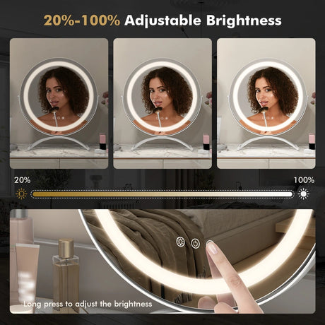 Makeup Vanity Mirror with Lights and Touch Screen with 360-Degree Rotation-White