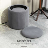 HOMCOM Set of Two Corduroy Storage Ottomans - Grey