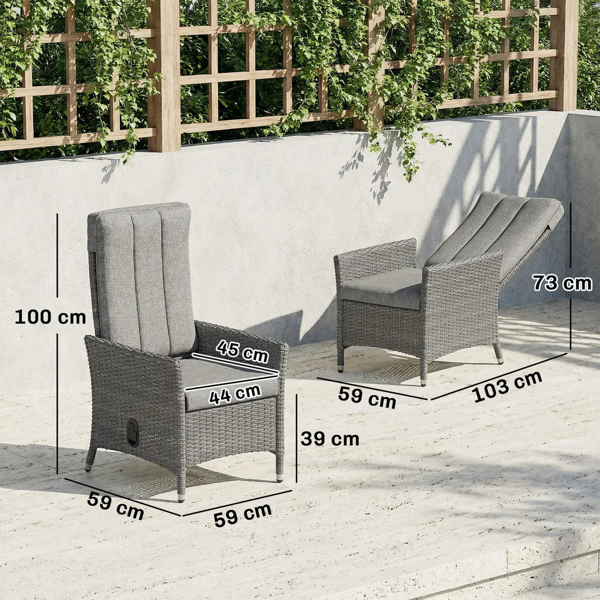 Outsunny 105-150 Reclining Rattan Chair - Light Grey