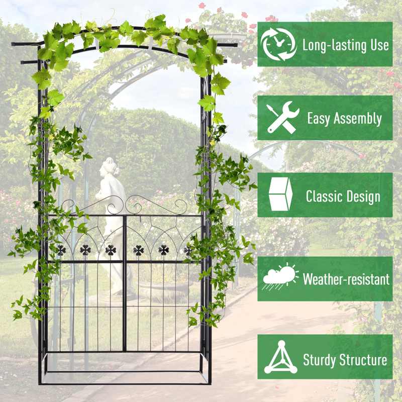 Outsunny Garden Outdoor Entrance Arch with Door Outdoor Patio Decoration for Rose Trellis Arbour Climbing Plant 131L x 49W x 200Hcm