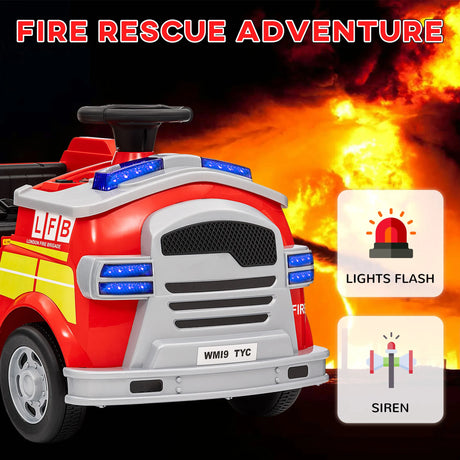 AIYAPLAY Ride On Fire Truck, 12V Kids Electric Car with Siren, Flashing Lights, Firefighting Tools, Music, Horn, Slow Start, Red