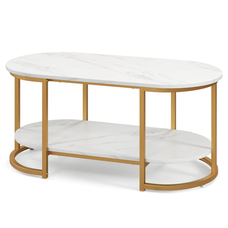 Marble Coffee Table with Open Storage Shelf-White
