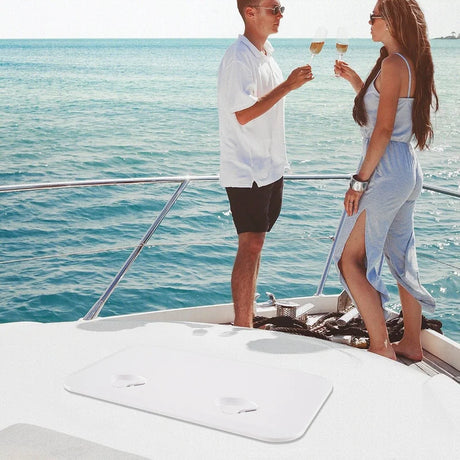 Boat Hatch 60.5 x 35.5 cm Marine Deck Access Hatch with 180 Lid Hinge Non-Slip Surface White