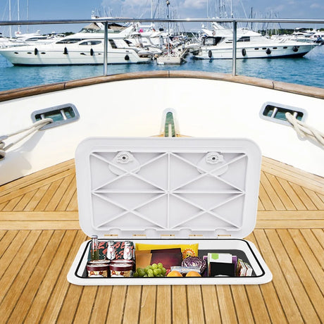 Boat Hatch 60.5 x 35.5 cm Marine Deck Access Hatch with 180 Lid Hinge Non-Slip Surface White