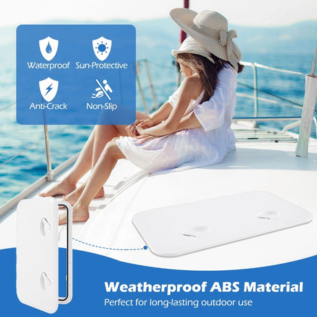 Boat Hatch 60.5 x 35.5 cm Marine Deck Access Hatch with 180 Lid Hinge Non-Slip Surface White