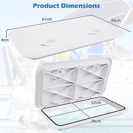 Boat Hatch 60.5 x 35.5 cm Marine Deck Access Hatch with 180 Lid Hinge Non-Slip Surface White