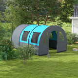 Outsunny Six Man Duo Room Tunnel Tent, with Accessories - Grey/Blue