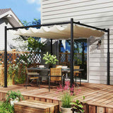 Outsunny 3 x 3(m) Garden Pergola with Retractable Roof and Magnetic Fixture, Outdoor Gazebo Pergola Kit Sun Shade Canopy, UPF30+, 80mm Metal Column, Cream White