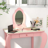 ZONEKIZ Kids Dressing Table with Mirror, Stool, Drawer, Cute Animal Design - Pink