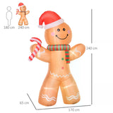 HOMCOM 8ft Christmas Inflatable Gingerbread Man, Lighted Blow Up Yard Decor Indoor Outdoor Garden Lawn Party Prop